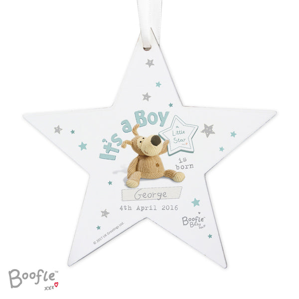 Personalised Boofle Its a Boy Wooden Star Hanging Decoration