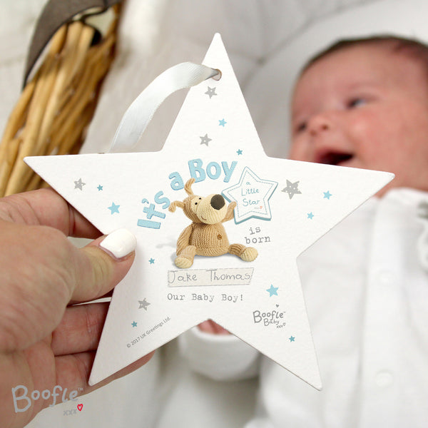 Personalised Boofle Its a Boy Wooden Star Hanging Decoration