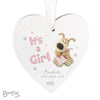 Personalised Boofle It's a Girl Wooden Heart Hanging Decoration