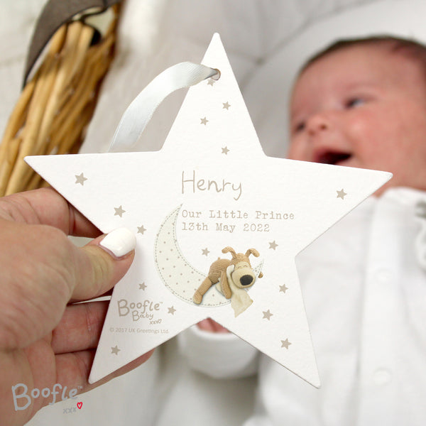 Personalised Boofle Baby Wooden Star Hanging Decoration
