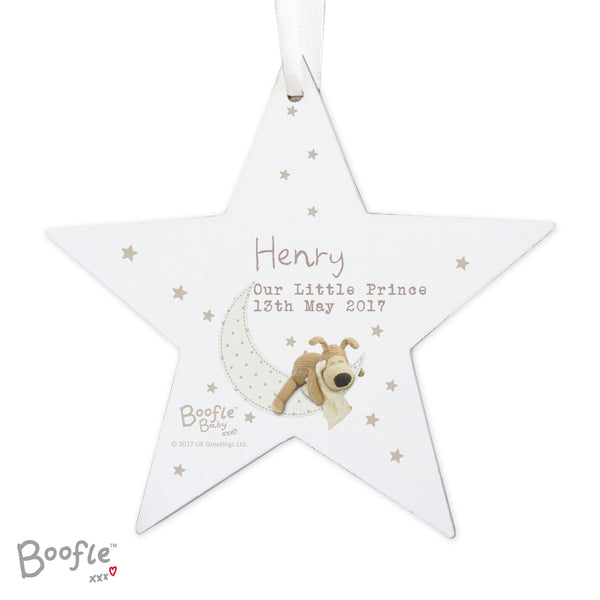 Personalised Boofle Baby Wooden Star Hanging Decoration