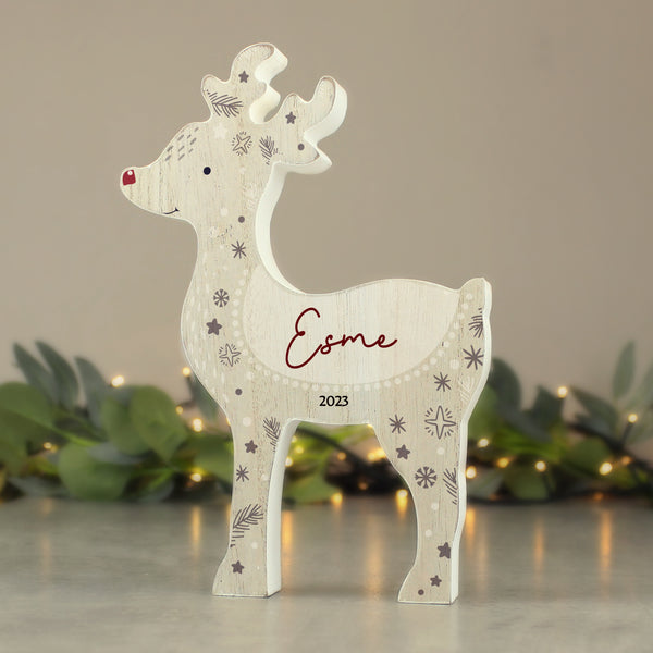 Personalised Red Nosed Reindeer Wooden Ornament