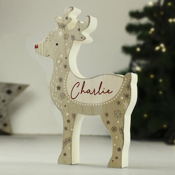 Personalised Red Nosed Reindeer Wooden Ornament