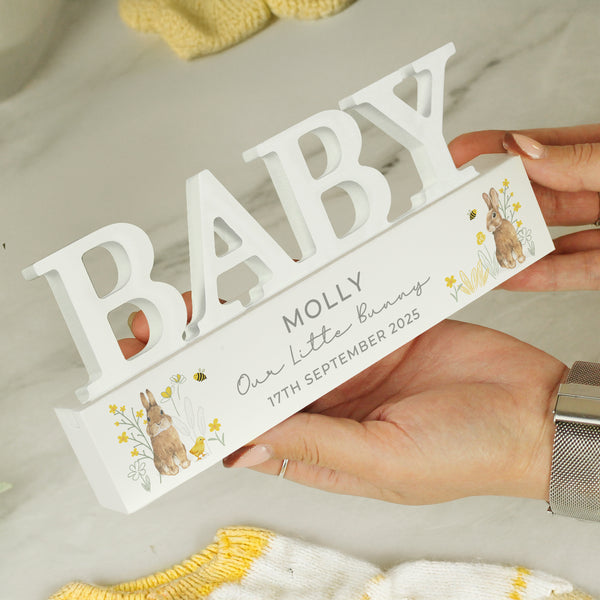 Personalised Spring Bunny Baby Wooden Ornament