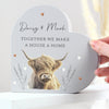Personalised Highland Cow Wooden Heart Ornament
