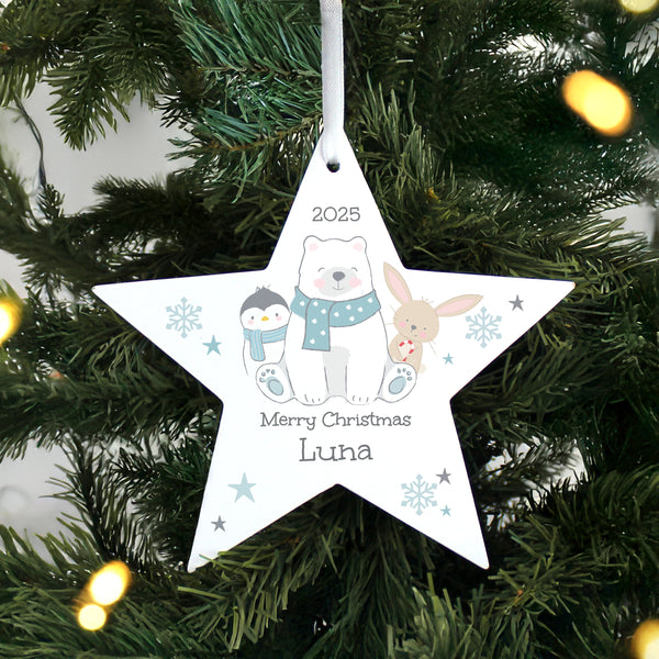 Personalised Polar Bear Christmas Star Hanging Decoration