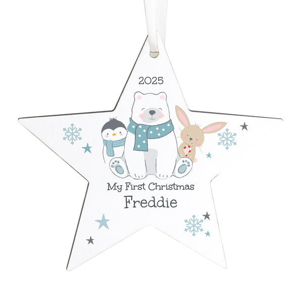 Personalised Polar Bear Christmas Star Hanging Decoration