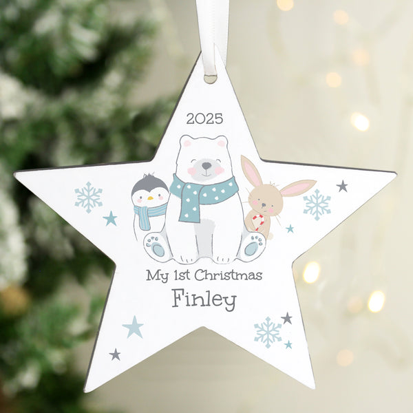 Personalised Polar Bear Christmas Star Hanging Decoration