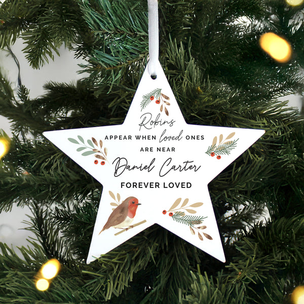 Personalised Robin Memorial Star Hanging Decoration