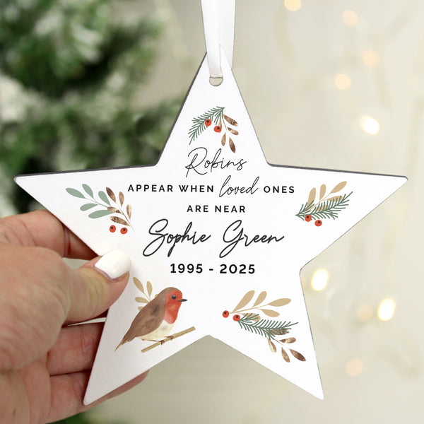 Personalised Robin Memorial Star Hanging Decoration