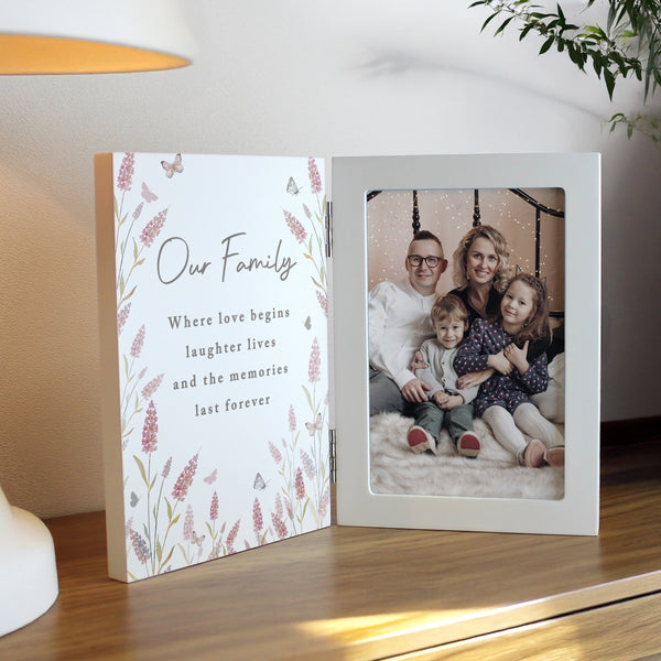 Personalised Floral Wooden Hinged 6x4 Photo Frame