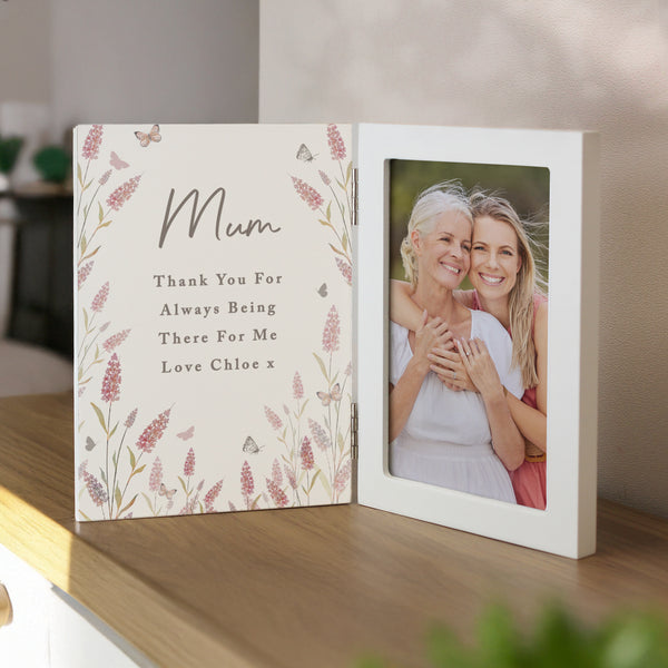 Personalised Floral Wooden Hinged 6x4 Photo Frame