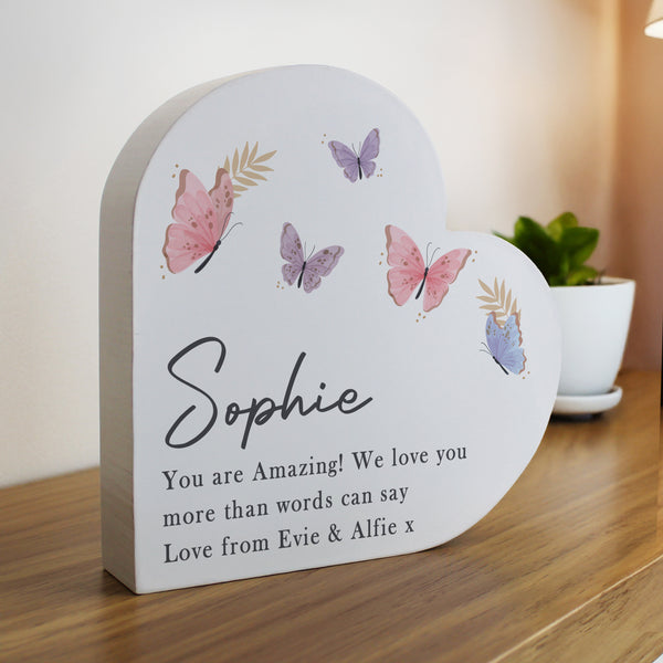 Personalised Butterfly Grey wooden Heart Ornament