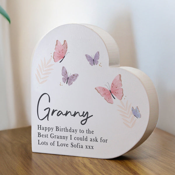 Personalised Butterfly Grey wooden Heart Ornament