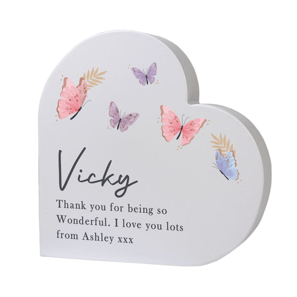 Personalised Butterfly Grey wooden Heart Ornament