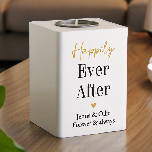 Personalised Black & Gold Free Text White Wooden Tealight Candle Holder