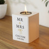 Personalised Black & Gold White Wooden Tealight Holder