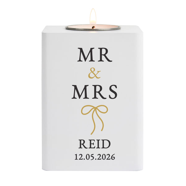 Personalised Black & Gold White Wooden Tealight Holder