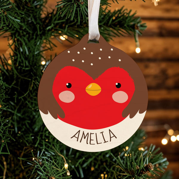Personalised Robin Wooden Bauble