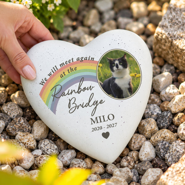 Personalised Pet Rainbow Photo Upload Memorial Resin Heart