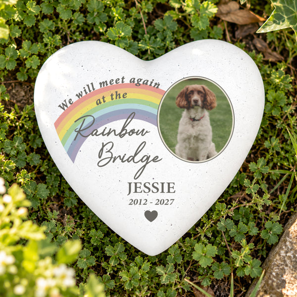 Personalised Pet Rainbow Photo Upload Memorial Resin Heart