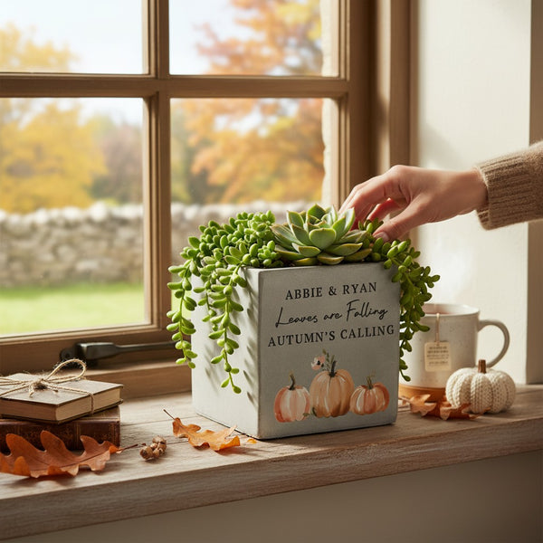 Personalised Pumpkin Indoor Concrete Plant Pot