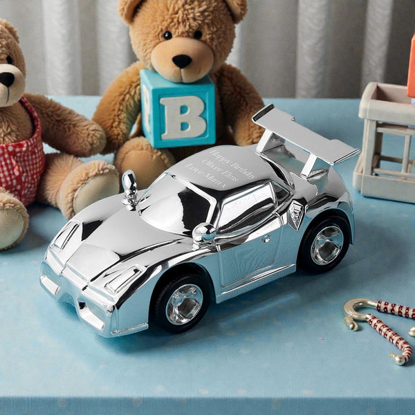 Personalised Silver Plated Sports Car Money Box