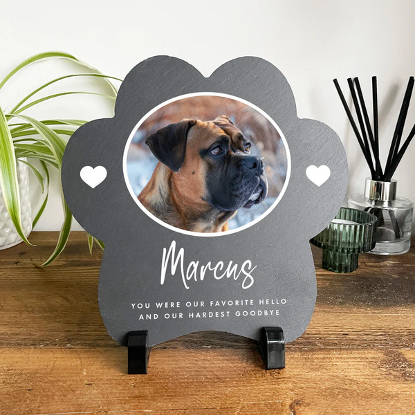 Personalised Paw Shaped Pet Photo Upload Slate Memorial