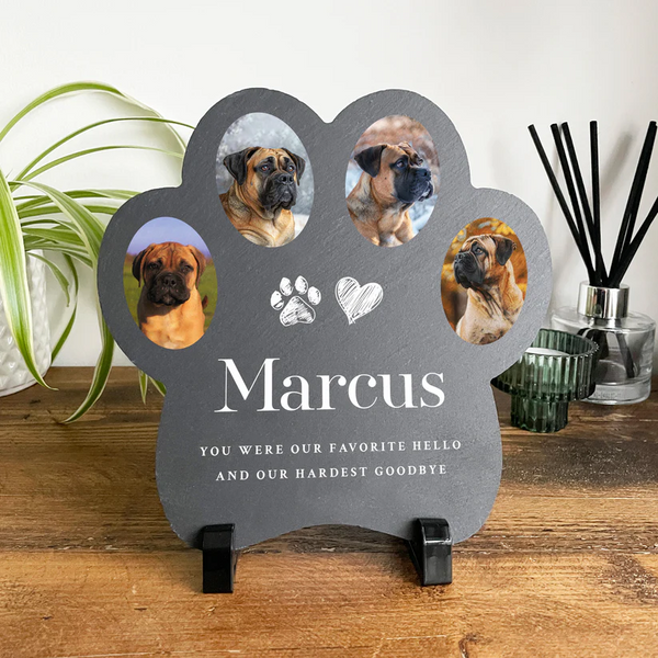 Personalised Paw Shaped Pet Multi Photo Upload Slate Memorial