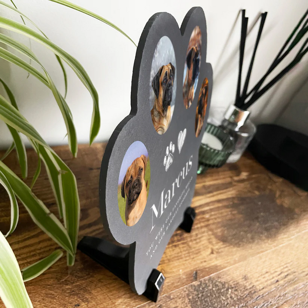 Personalised Paw Shaped Pet Multi Photo Upload Slate Memorial
