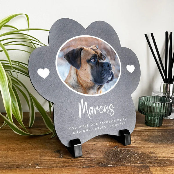 Personalised Paw Shaped Pet Photo Upload Slate Memorial