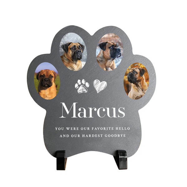 Personalised Paw Shaped Pet Multi Photo Upload Slate Memorial