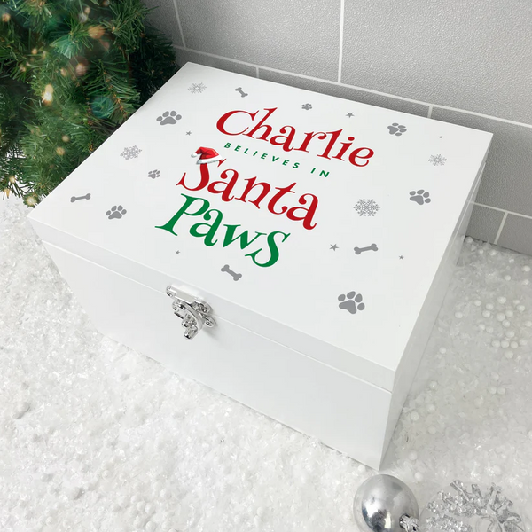 Personalised White Wooden Santa Paws Pet Christmas Eve Box