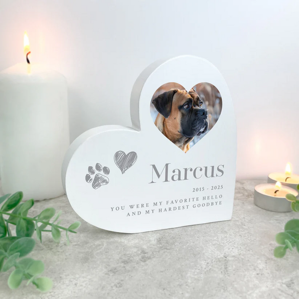 Personalised Sketch Pet Photo Upload White Heart Ornament