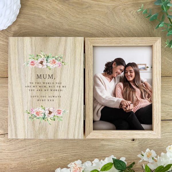 Personalised Wooden Pink Floral Book Photo Frame 7" x 5" Photo