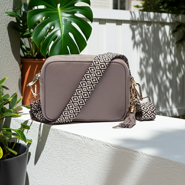 Personalised Elie Beaumont Cross Body Grey Leather Bag with Choice of Strap