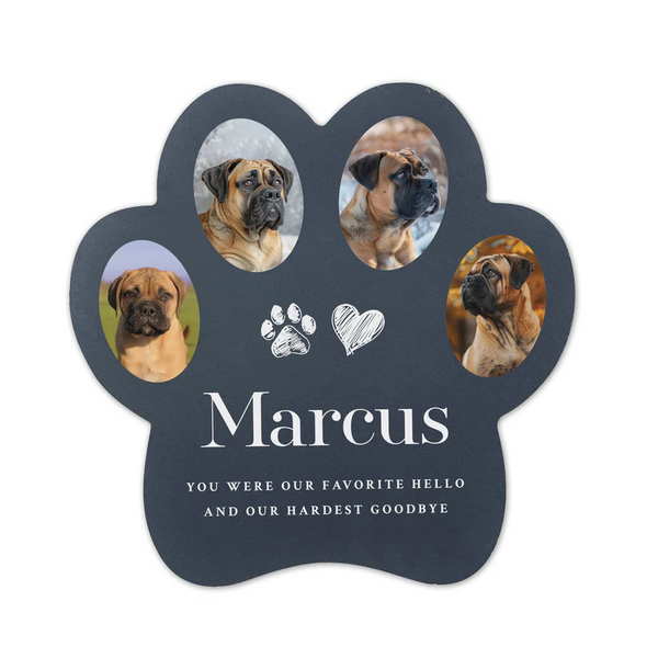 Personalised Paw Shaped Pet Multi Photo Upload Slate Garden Memorial