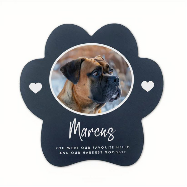 Personalised Paw Shaped Pet Photo Upload Slate Garden Memorial