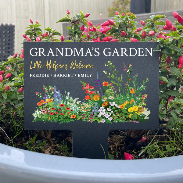 Personalised Little Helpers Welcome Garden Slate Marker Sign