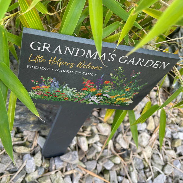 Personalised Little Helpers Welcome Garden Slate Marker Sign