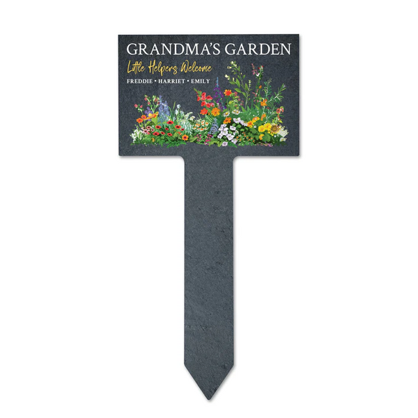 Personalised Little Helpers Welcome Garden Slate Marker Sign