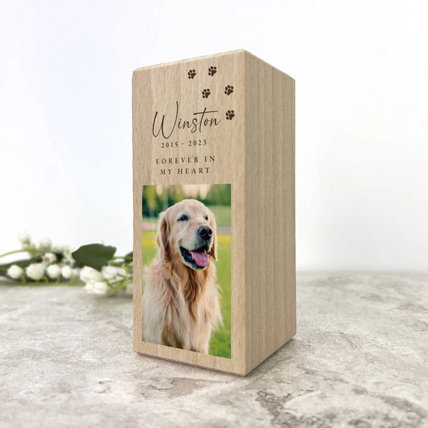 Personalised Wooden Photo Upload Pet Memorial Tealight Candle Holder