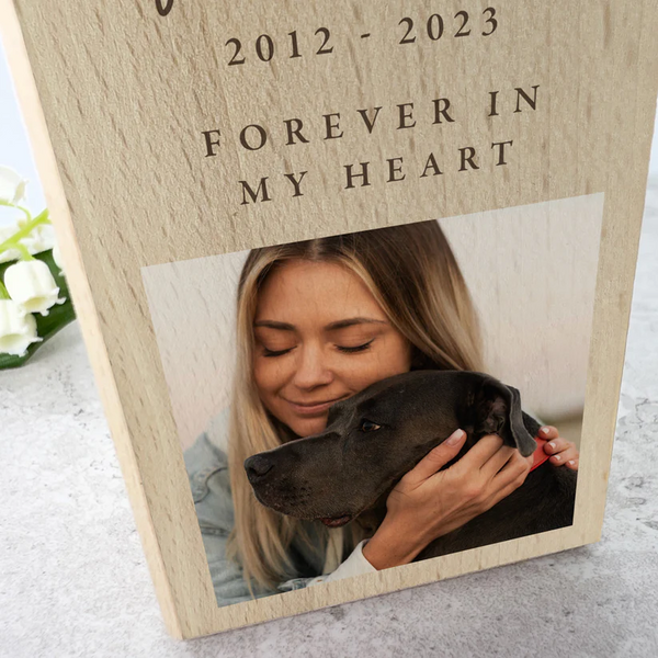 Personalised Wooden Photo Upload Pet Memorial Tealight Candle Holder