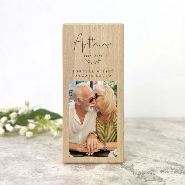 Personalised Wooden Photo Upload Memorial Tealight Candle Holder