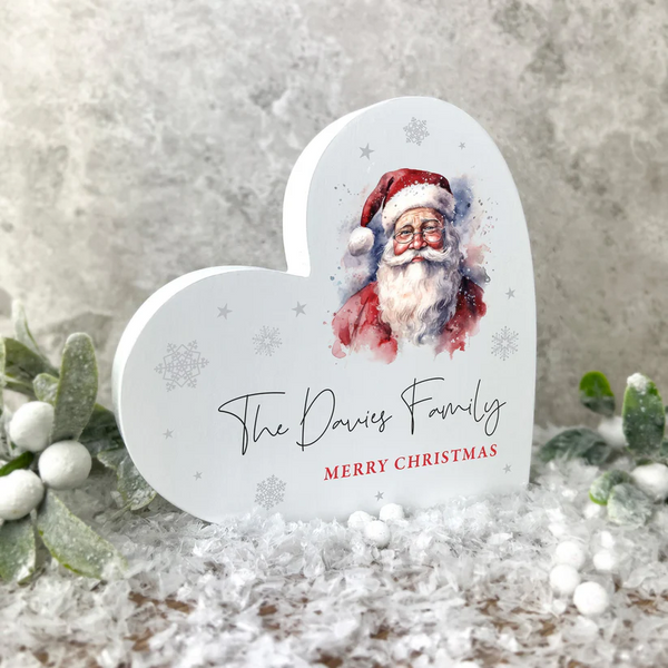 Personalised Traditional Santa White Wooden Heart Ornament
