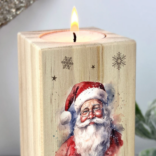 Personalised Traditional Santa Wooden Tealight Candle Holder
