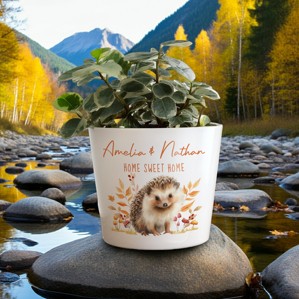 Personalised Hedgehog Large Autumn Ceramic Plant Pot