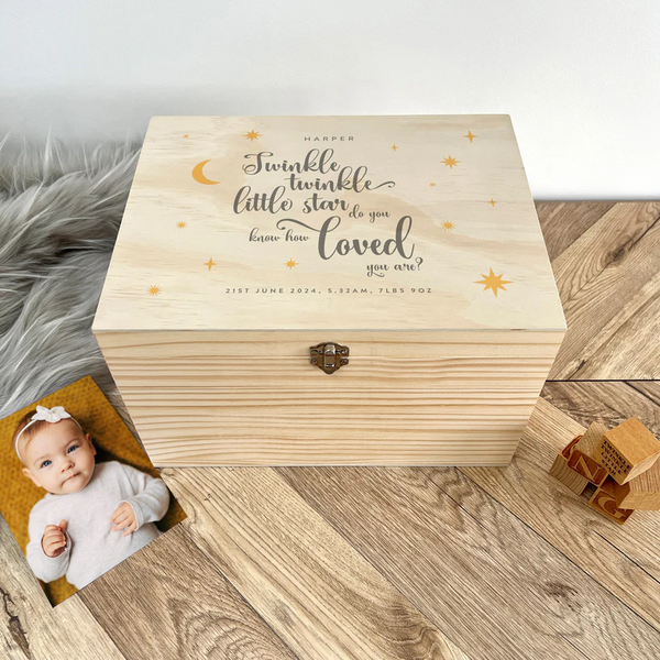 Personalised Twinkle Twinkle New Baby Wooden Memory Box