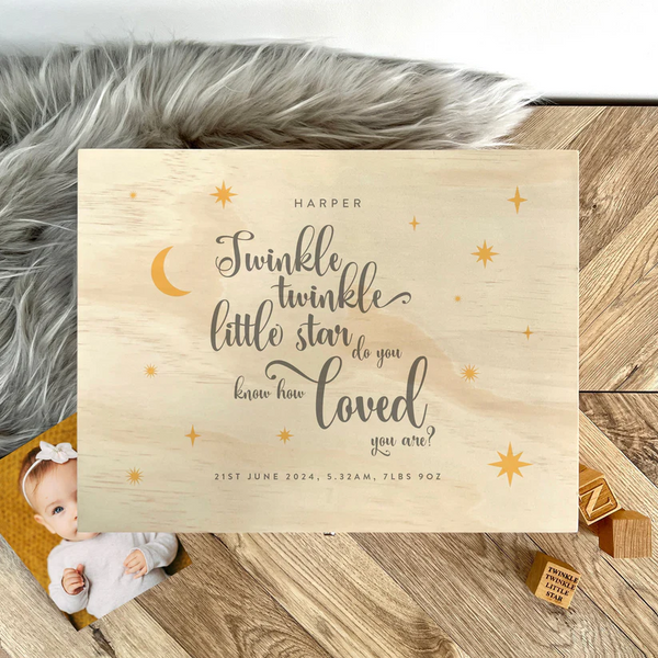 Personalised Twinkle Twinkle New Baby Wooden Memory Box