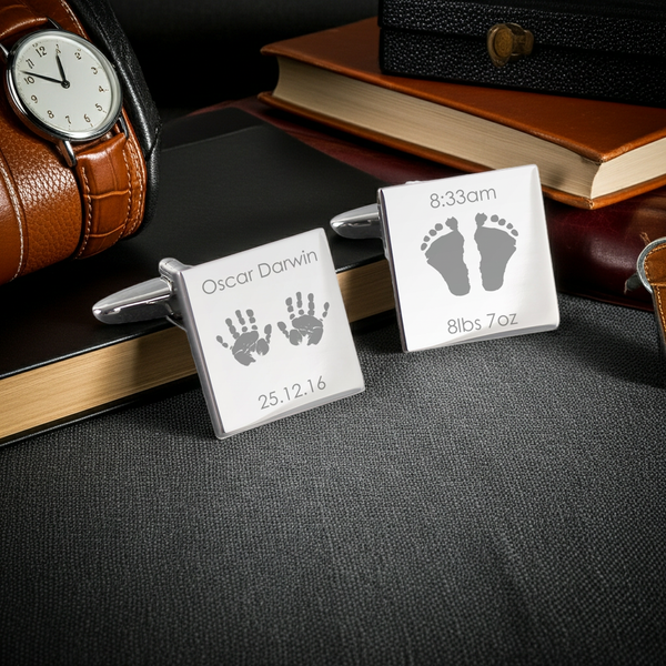 Personalised Hands and Feet New Baby Square Cufflinks